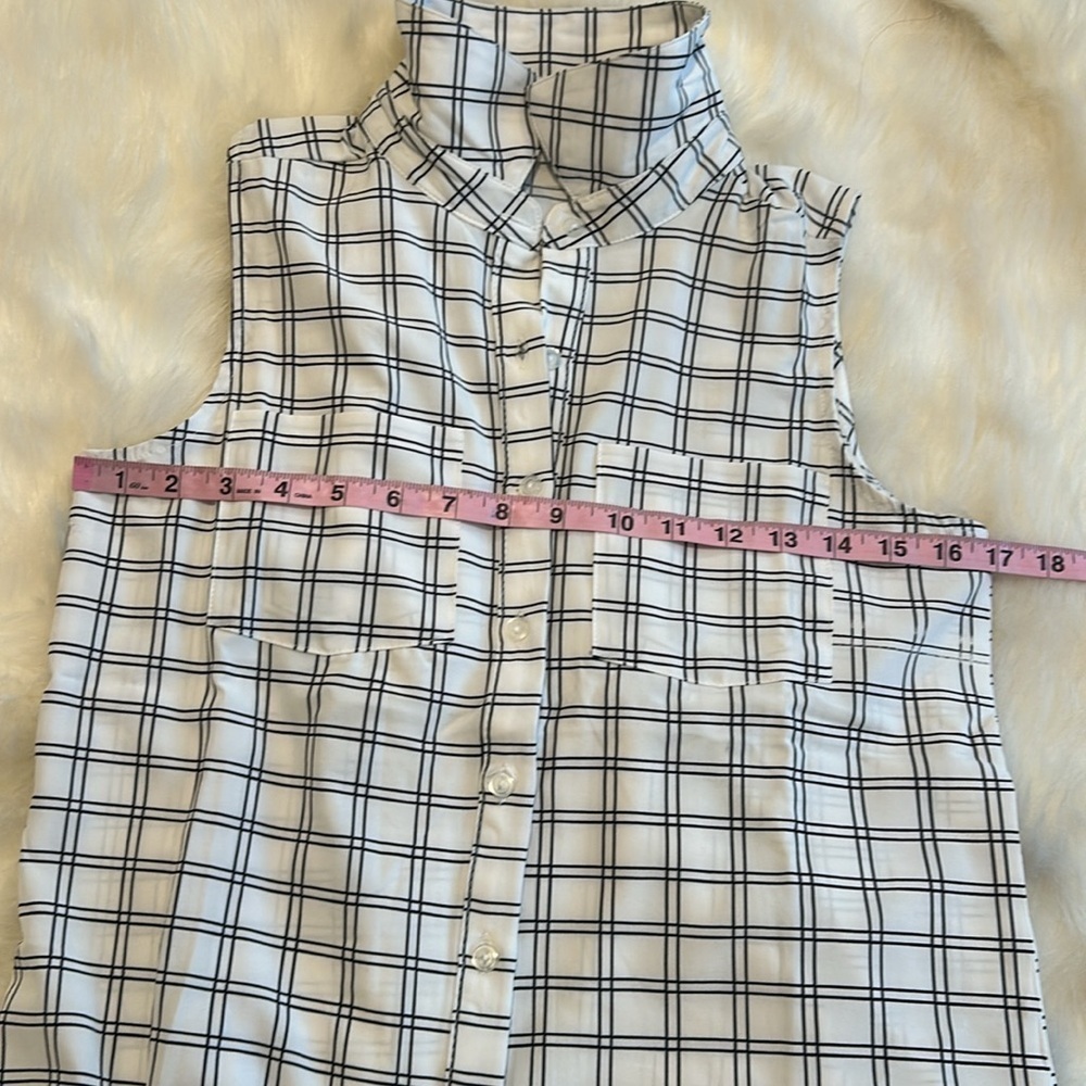 Notations sleeveless button-down checkered print … - image 8